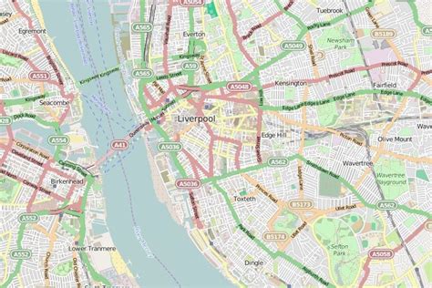 Any point of interest can be highlighted by clicking on its name in the index. Map of Liverpool