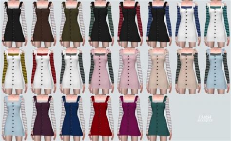 Sims4 Marigold Ribbon Strap Button Mini Dress Off Shoulder T • Sims 4