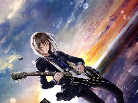 Anime Gitar Wallpaper Anime Girls Original Characters White Hair