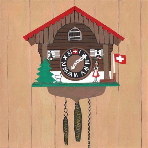 Cuckoo Clock Illustration Clock Painting Vintage Mountain Etsy