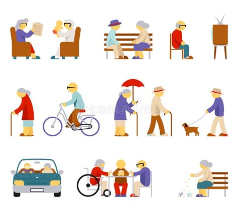 Senior Lifestyle Flat Icons Vector Design Illustration Stock Vector Illustration Of Healthy