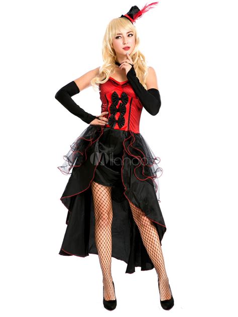 Sexy Showgirl Costume Halloween Women S High Low 2 Colors Ruffle Bows Long Slip Dress With Arm