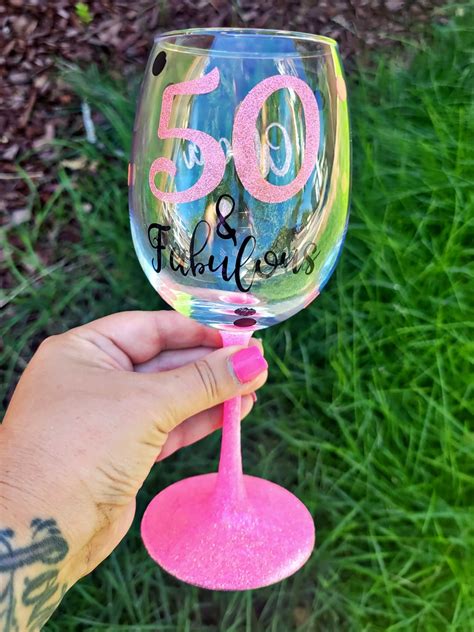 50th Birthday Glass 50th Birthday T Glitter Wine Glass Etsy