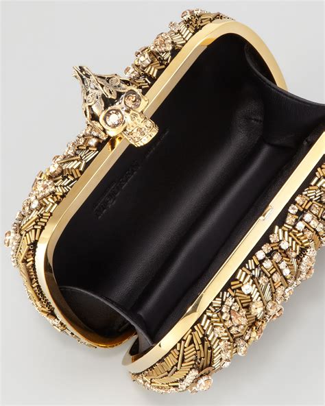 Lyst Alexander Mcqueen Crystalembroidered Punk Skull Clutch Bag Gold