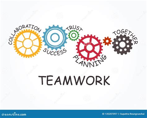 Teamwork With Gear Concept Infographic Template Vector Illustration