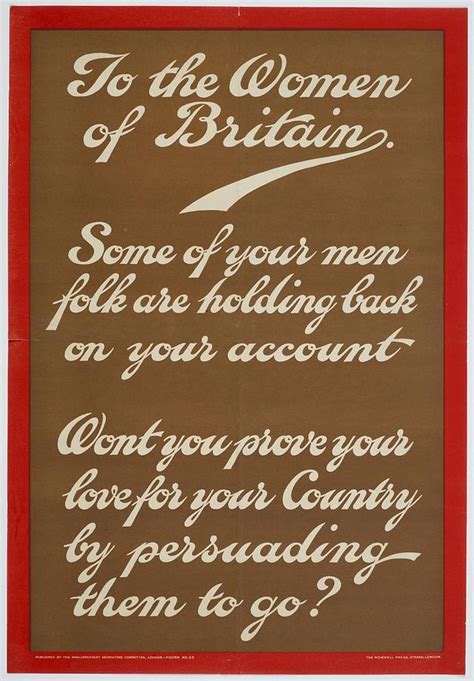 Poster To The Women Of Britain United Kingdom By Parliamentary Recruiting Committee