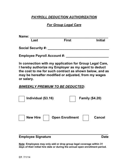 Fillable Leave Authorization Payroll Deduction Agreement Printable Pdf