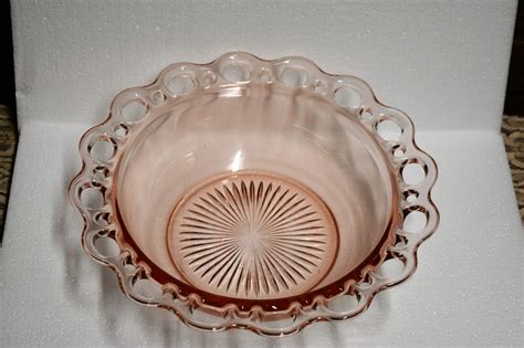 Vintage Old Colony Pink Depression Glass Serving Bowl Open Lace Antique Price Guide Details