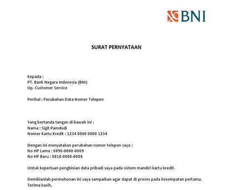 Contoh Surat Pernyataan Pengajuan Kenaikan Limit Kartu Kredit Bri