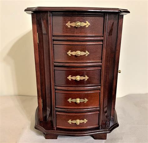 Large 4 Sided Solid Wood Revolving Jewelry Armoire Storage Cabinet 10