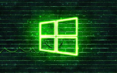Download Wallpapers Windows 10 Green Logo 4k Green Brickwall Windows