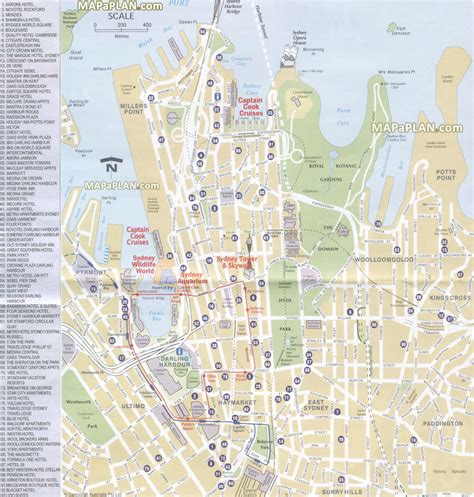 Sydney Main Tourist Attractions Map A Z Map With Hotels Historical