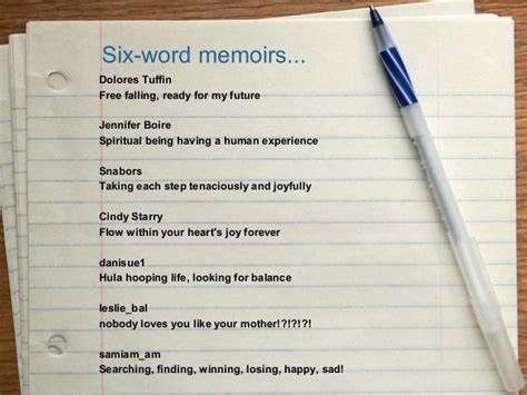 Six Word Memoir Assignment Six Word Memoirs Six Word Memoir Six Word