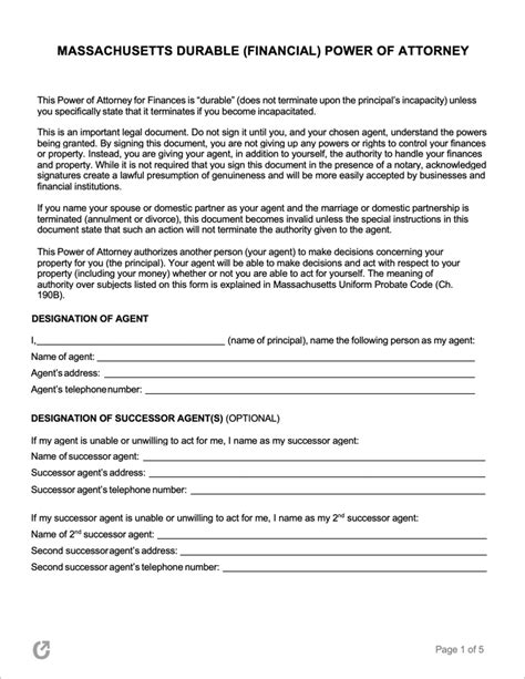 Free Massachusetts Power Of Attorney Forms Pdf Word