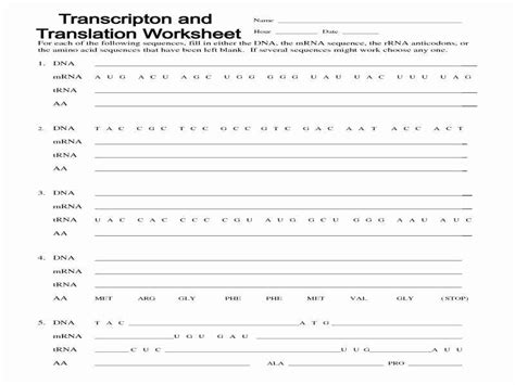 Students will practice pairing nucleic acids with nucleotides in dna and rna as well as codons and anticodons li. 46 Transcription and Translation Practice Worksheet ...