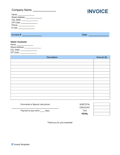 Free Printable Invoice Template Word