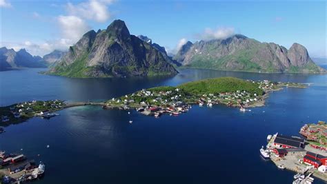 Breathtaking Aerial Footage Of Fishing Town Reine On Lofoten Islands In