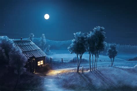 2560x1700 Landscape Night Moon Stars Chromebook Pixel Wallpaper Hd