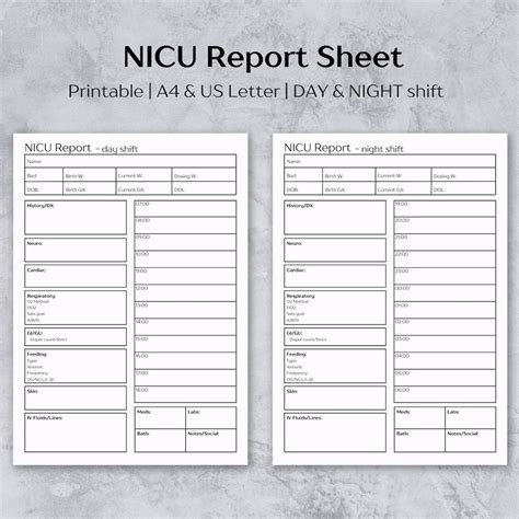 Nicu Report Sheet Printable Nicu Brain Sheet Nurse Report Etsy