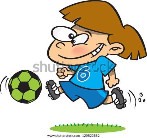 Cartoon Soccer Girl Kicking Soccer Ball Stock Vector Royalty Free