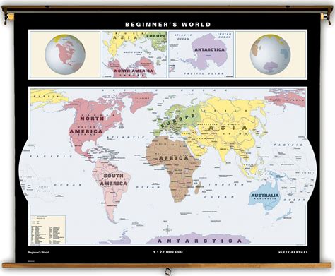 Classroom World Map Individually Mounted On Spring Rollers