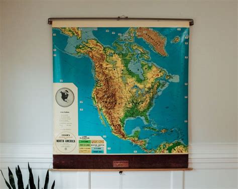 Pull Down Map North America Crams Vintage Etsy