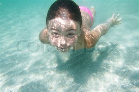 Underwater Portrait Of Young Happy Girl Stock Image Colourbox