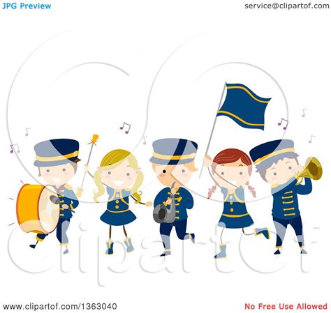 Clipart Of A Marching Band Of Children Playing Musical Instruments