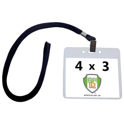 10 Pack 4x3 Name Badge Holder With Lanyard Clear Plastic Horizontal