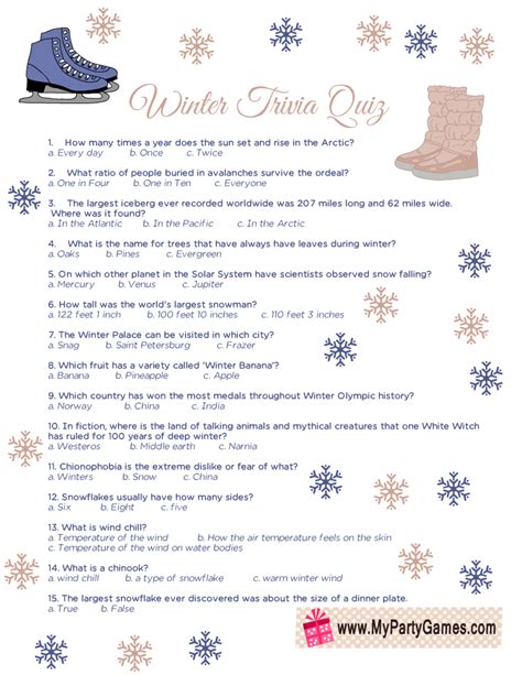 Free Printable Winter Trivia Questions And Answers Printable