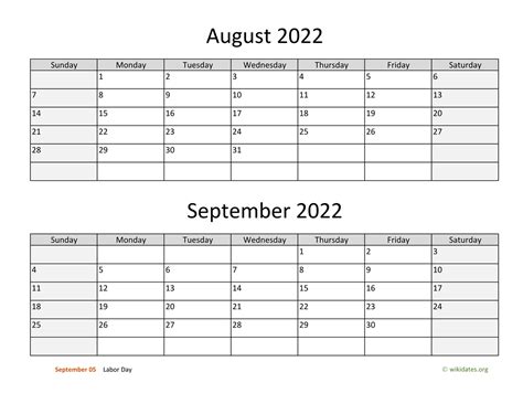 August And September 2022 Calendar