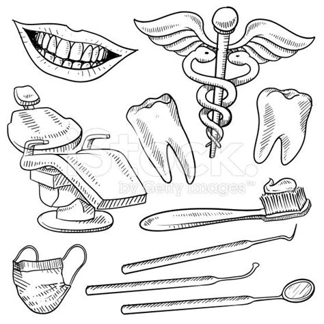 Doodle Style Dentist Equipment Sketch In Vector Format Set Includes
