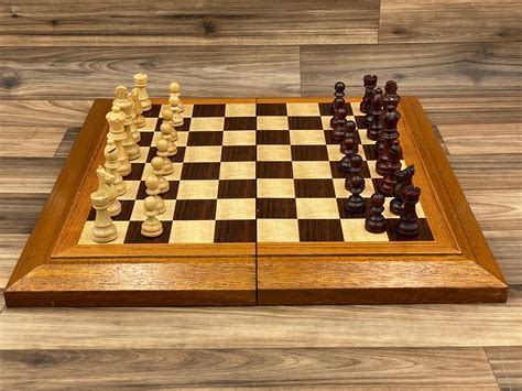 Vintage Wood Chess Set In Wood Chest Folding Chess Board Game Night