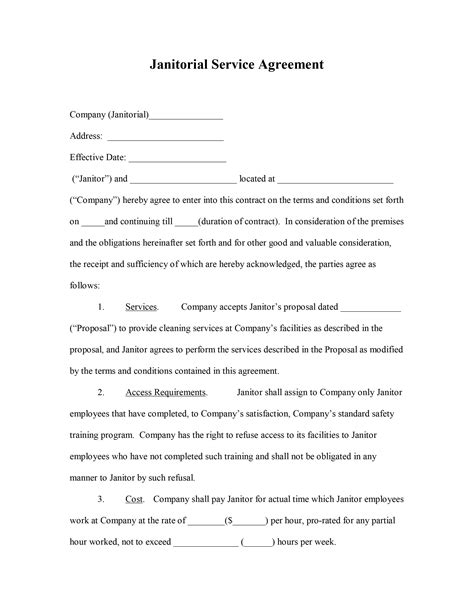 cleaning service agreement template janitorial service