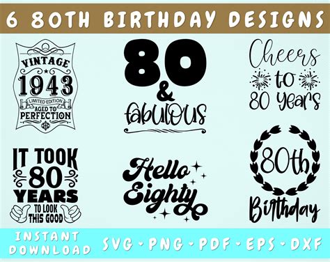 80th Birthday Svg Bundle 6 Designs 80 And Fabulous Svg It Etsy