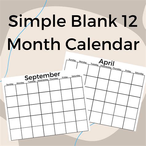 Printable Blank 12 Month Calendar Classic Professional Look Etsy Italia