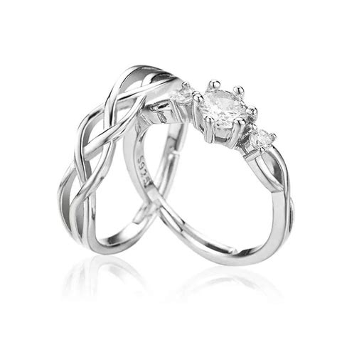 Silver Couple Promise Ring Set Adjustable Sterling Silver His And Hers