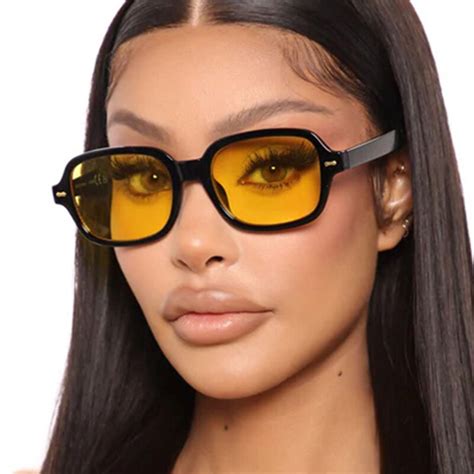 Popular Yellow Lens Small Square Sunglasses Women Luxury Brand Travel Retro Mens Glasses Anti
