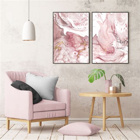 Set Of 2 Scandinavian Marble Prints Blush Pink Marble Blush Etsy