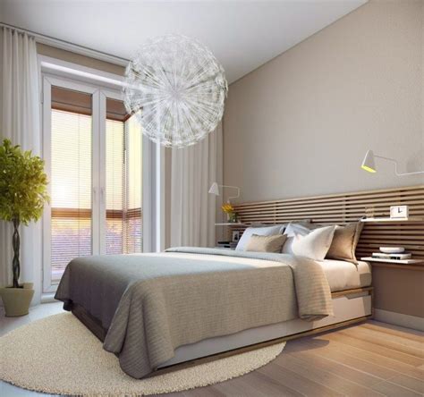 Kleine Schlafzimmer Modern Creme Wandfarbe Holzlatten Bett Kopfteil