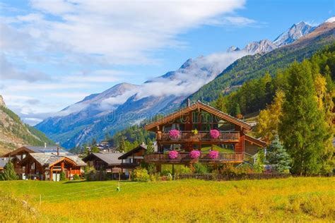 Houses In Zermatt Alpine Village Switzerland Stock Image Image Of