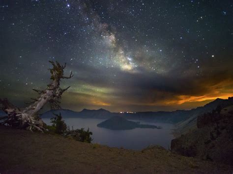 The Milky Way Rising Above Crater Lake Is A Sight To See Wallpaper In