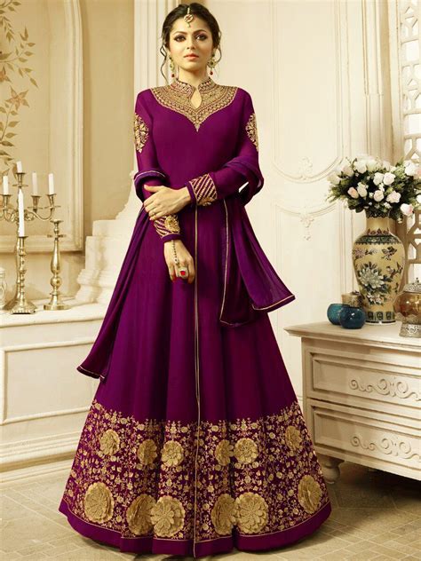 New Drashti Dhami Designer Faux Embroidered With Dupatta Purple Suit