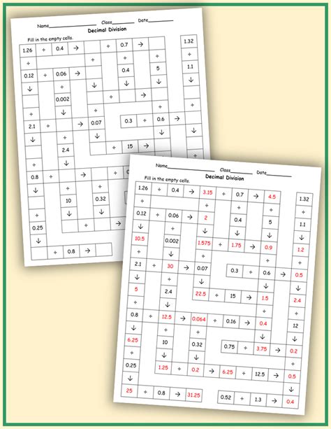 Decimal Division Crossword Puzzle Teaching Resources