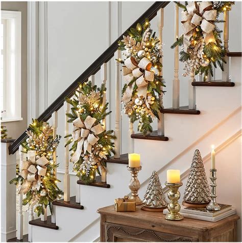 Christmas Staircase Ornaments Cordless Pre Lit Stairway Swag Trim