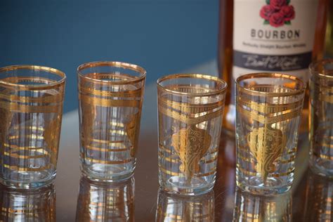 6 Vintage Gold Encrusted Liqueur Shot Glasses Vintage Gold Rim After Dinner Liqueur Tequila