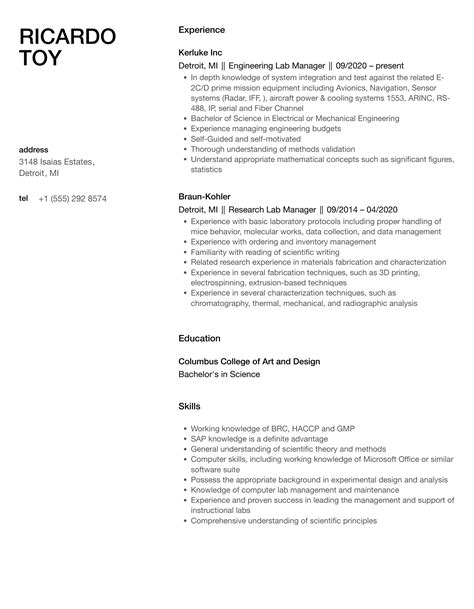 Lab Manager Resume Samples Velvet Jobs