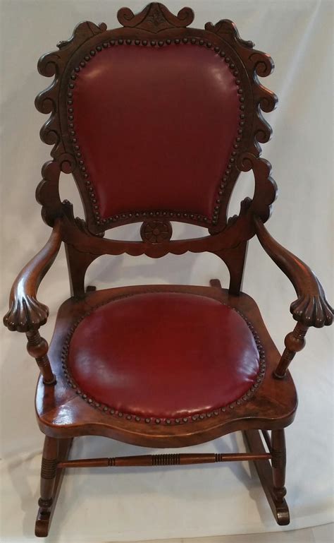 Antique Hobnailed Red Leather Rocking Chair Instappraisal