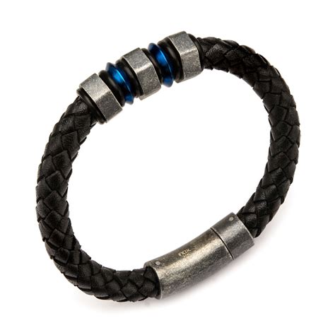 Braided Leather Bracelet Black Steel Inox Touch Of Modern