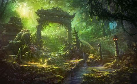 Fantasy Art Temple Trees Forest Jungle Landscapes Decay Ruins Wallpaper